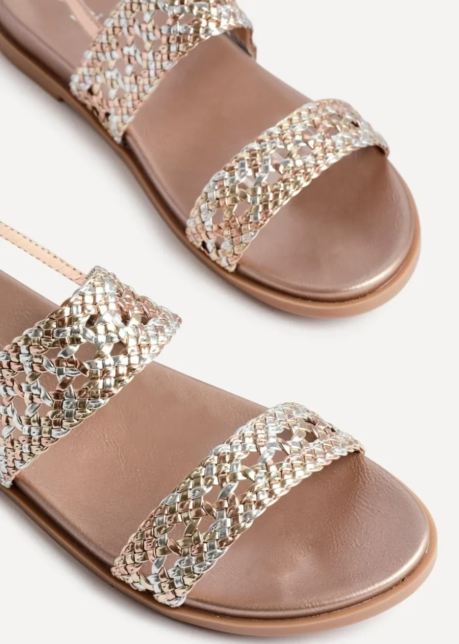 Linzi Galia Pink Faux Leather Handwoven Flat Sandals