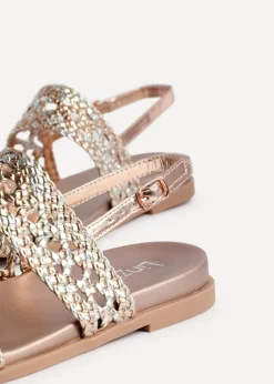 Linzi Galia Pink Faux Leather Handwoven Flat Sandals