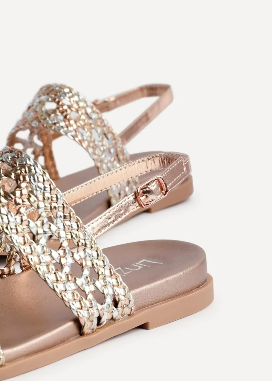 Linzi Galia Pink Faux Leather Handwoven Flat Sandals