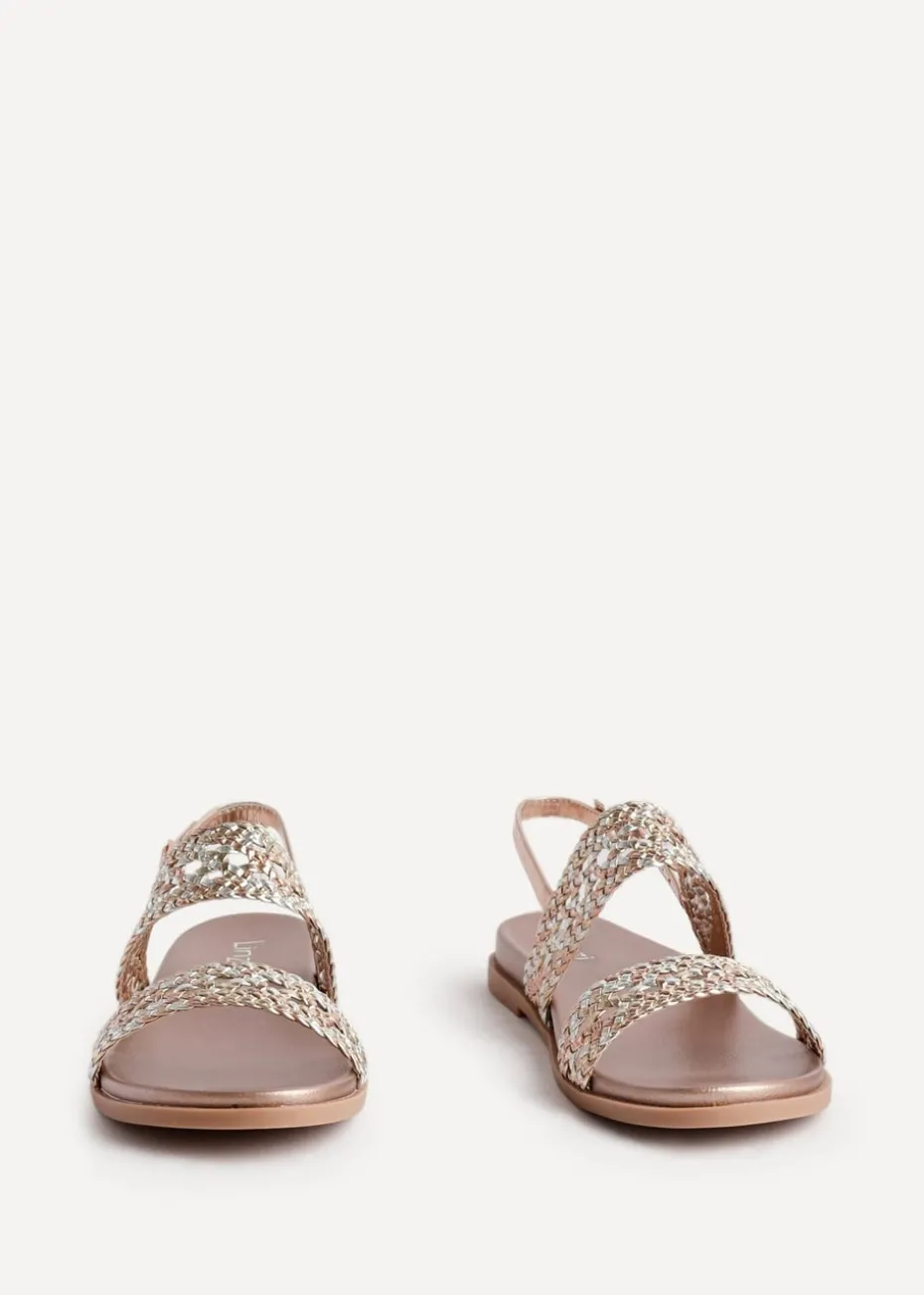 Linzi Galia Pink Faux Leather Handwoven Flat Sandals