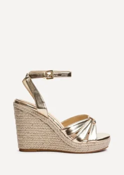 Linzi Goddess Gold Faux Leather Espadrille Wedge
