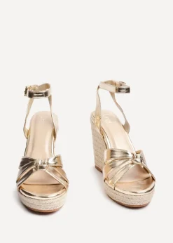Linzi Goddess Gold Faux Leather Espadrille Wedge