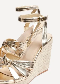 Linzi Goddess Gold Faux Leather Espadrille Wedge