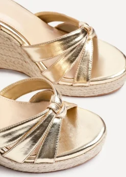 Linzi Goddess Gold Faux Leather Espadrille Wedge