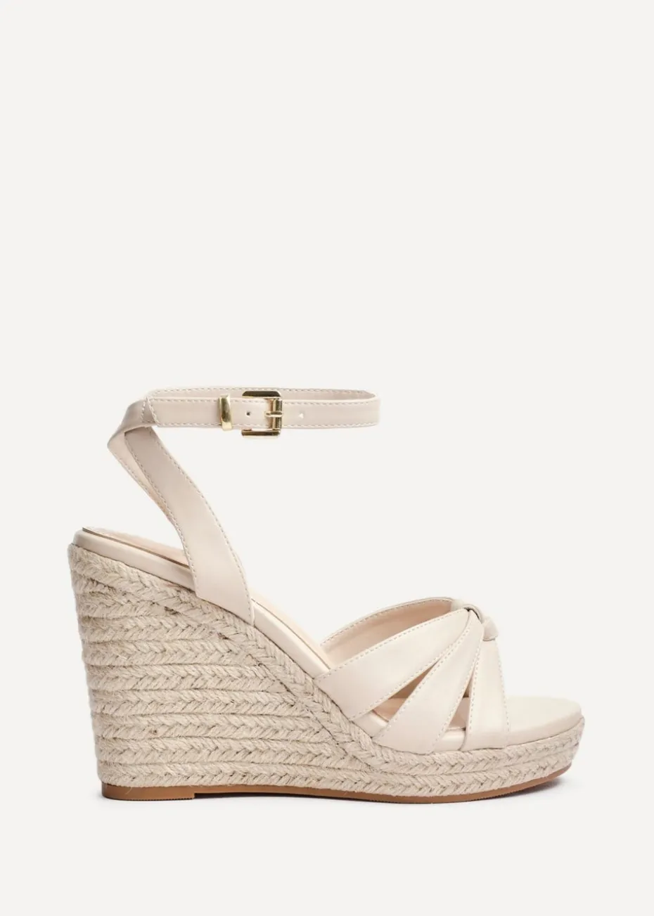 Linzi Goddess Sand Faux Leather Espadrille Wedge