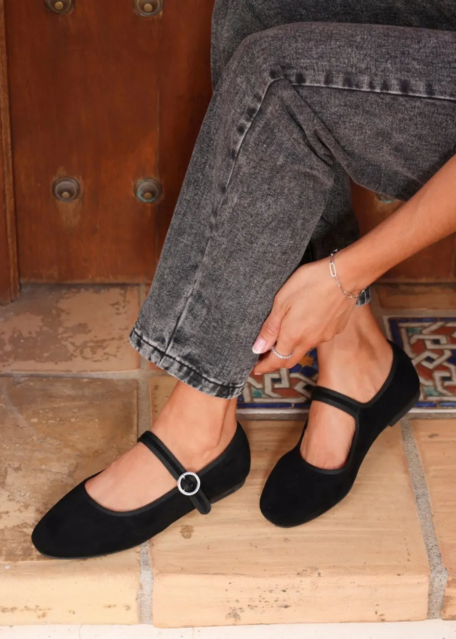 Linzi Graceful Black Faux Suede Ballet Pumps