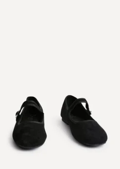 Linzi Graceful Black Faux Suede Ballet Pumps