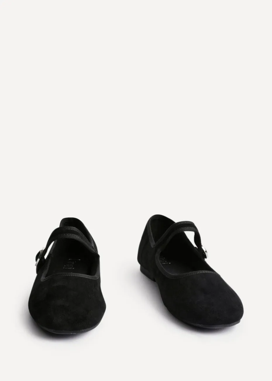 Linzi Graceful Black Faux Suede Ballet Pumps