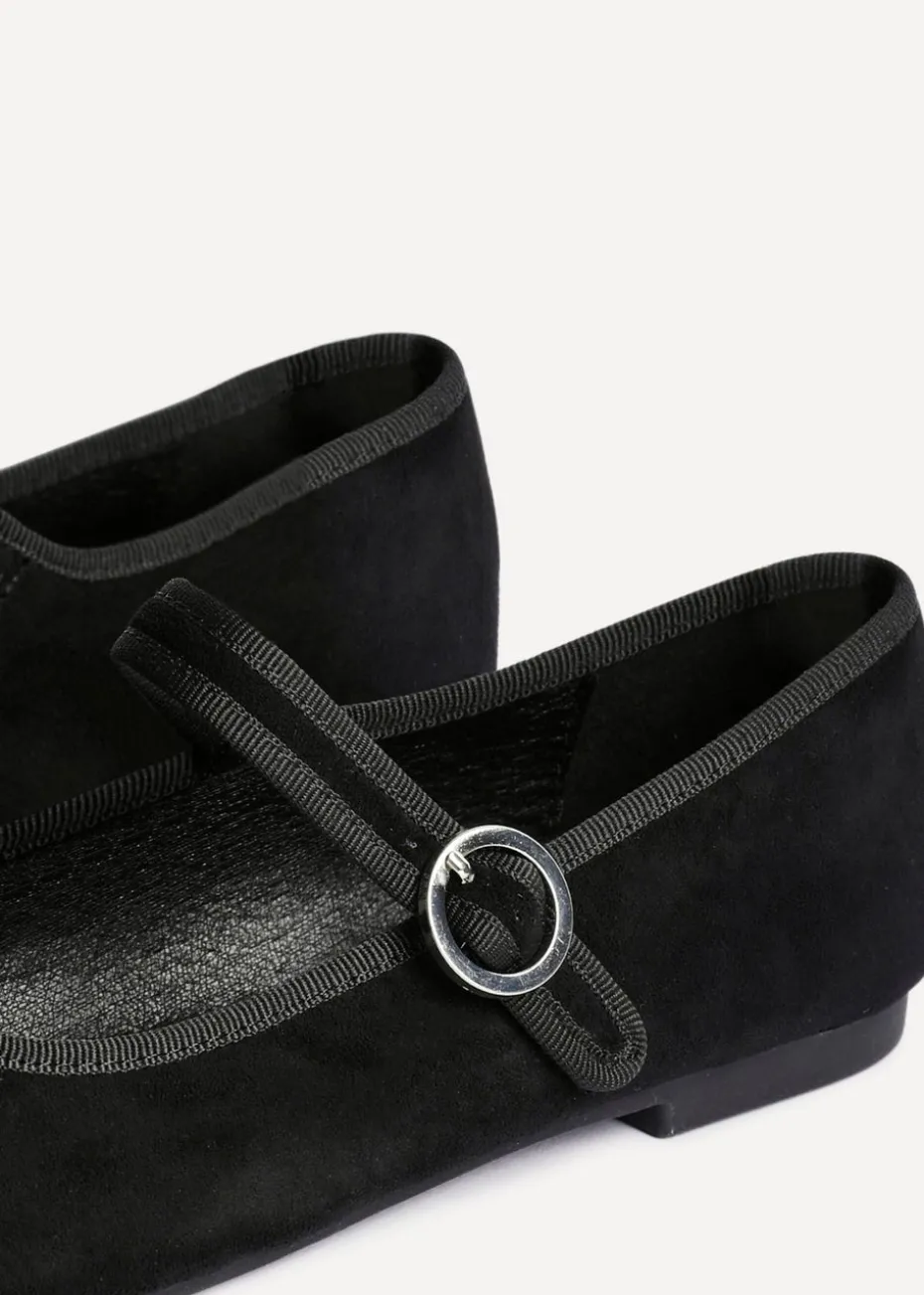 Linzi Graceful Black Faux Suede Ballet Pumps