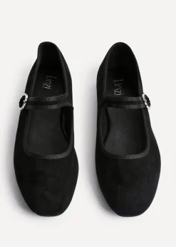 Linzi Graceful Black Faux Suede Ballet Pumps