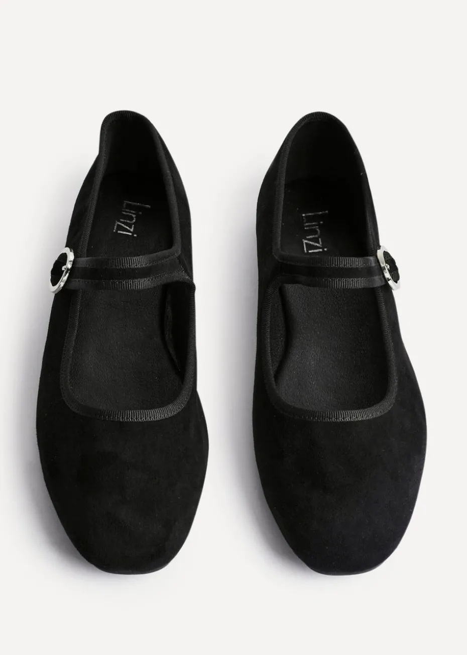 Linzi Graceful Black Faux Suede Ballet Pumps