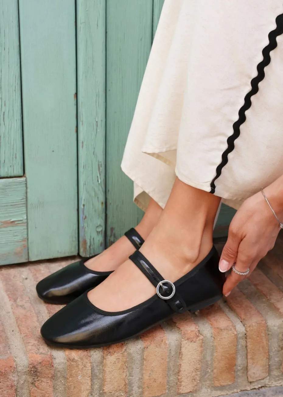 Linzi Graceful Black Faux Leather Ballet Pumps