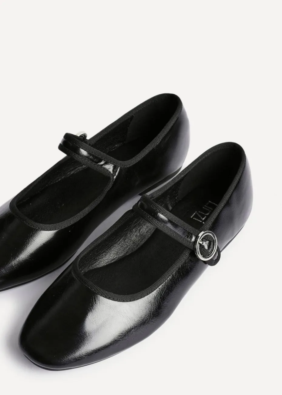 Linzi Graceful Black Faux Leather Ballet Pumps