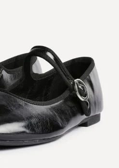 Linzi Graceful Black Faux Leather Ballet Pumps