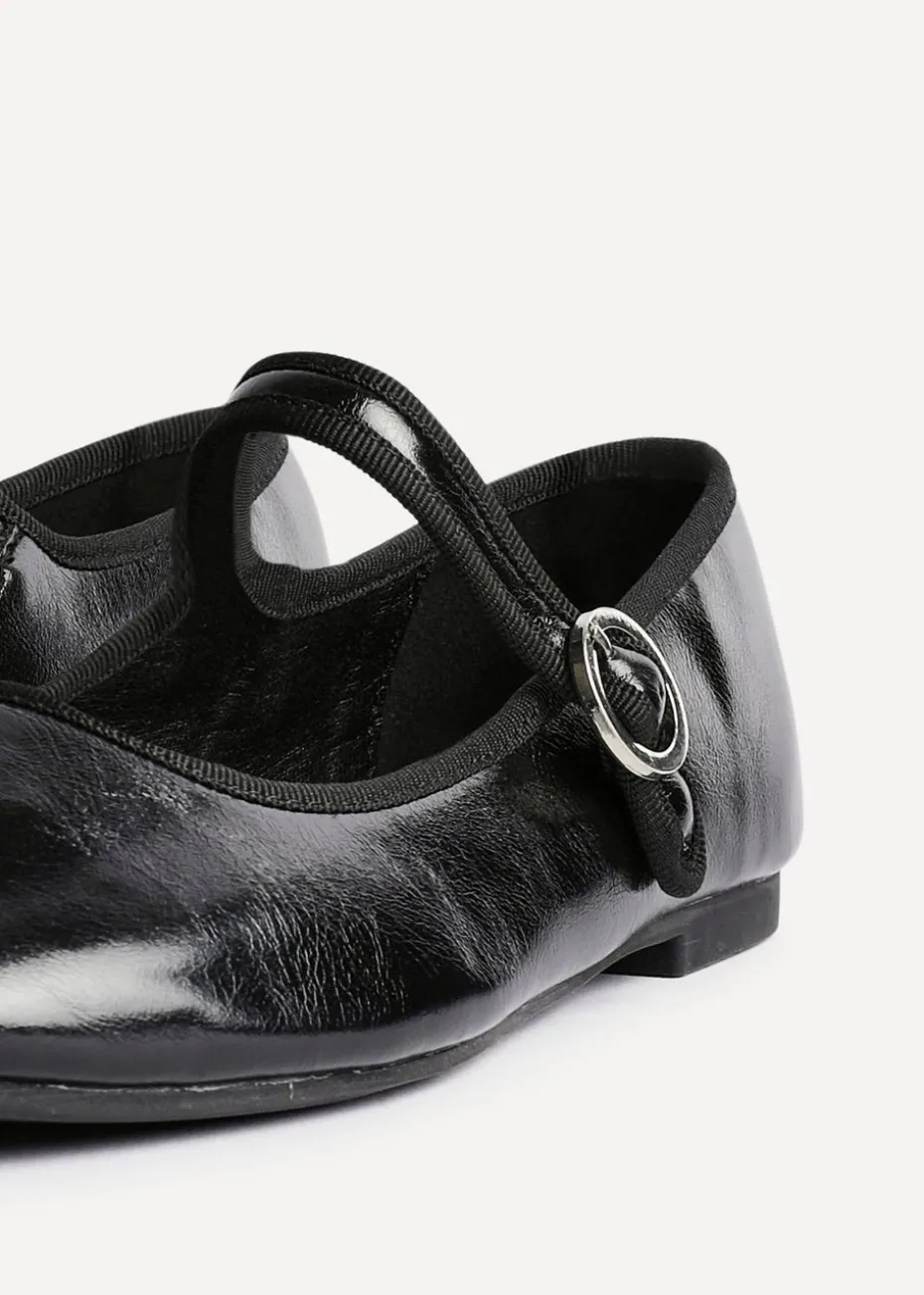 Linzi Graceful Black Faux Leather Ballet Pumps