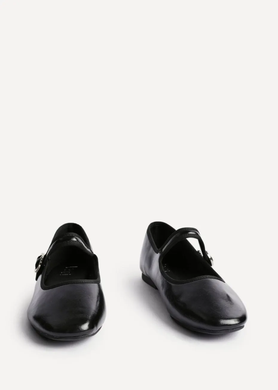 Linzi Graceful Black Faux Leather Ballet Pumps