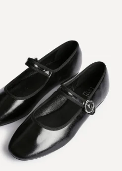 Linzi Graceful Black Faux Leather Ballet Pumps