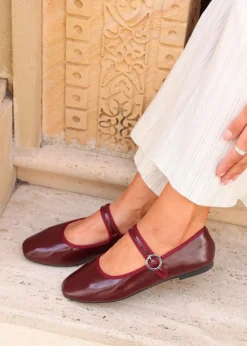 Linzi Graceful Burgundy Faux Leather Ballet Pumps