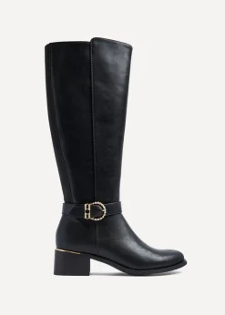 Linzi Gwen Black Faux Leather Knee High Boot