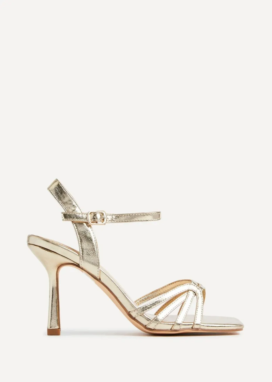 Linzi Helena Wide Fit Gold Faux Leather Heeled Sandals