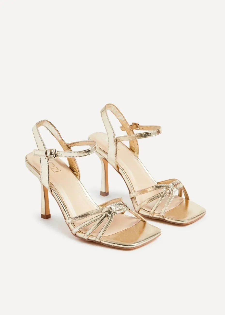 Linzi Helena Wide Fit Gold Faux Leather Heeled Sandals
