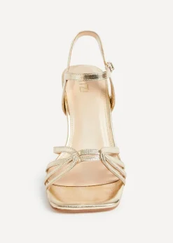 Linzi Helena Wide Fit Gold Faux Leather Heeled Sandals