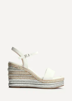 Linzi Icon White Faux Leather Embellished Wedge