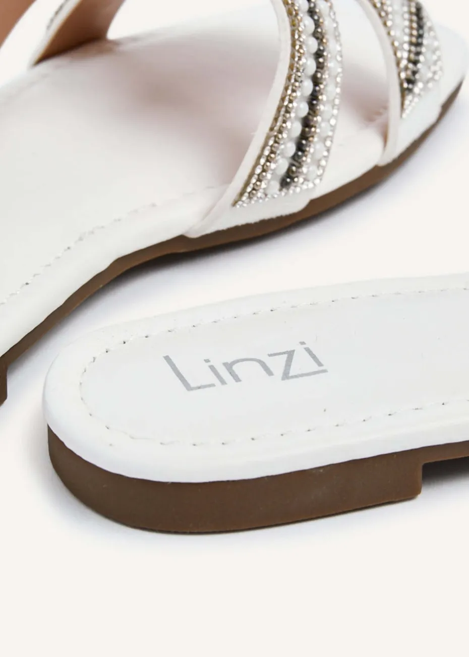 Linzi Indira White Faux Leather Aztec Design Embellished Slider Sandal