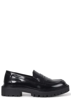 Linzi Ivan Black Faux High Shine Leather Classic Chunky Loafer