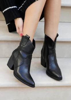 Linzi Jessie Black Faux Leather Western Ankle Boot