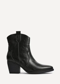 Linzi Jessie Black Faux Leather Western Ankle Boot