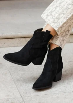 Linzi Jessie Black Faux Suede Western Ankle Boot