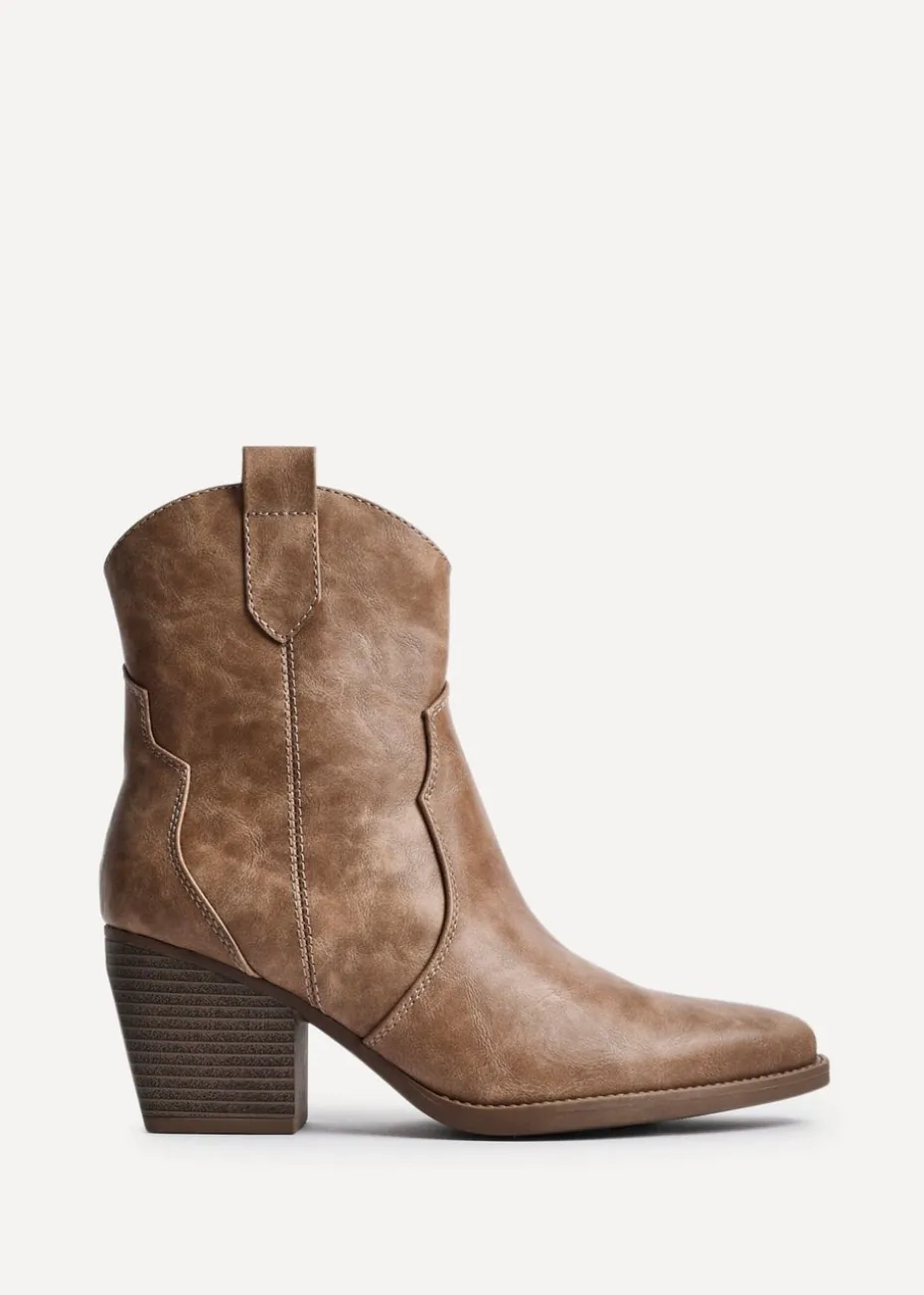 Linzi Jessie Taupe Faux Leather Western Ankle Boot