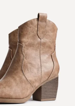 Linzi Jessie Taupe Faux Leather Western Ankle Boot