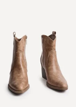 Linzi Jessie Taupe Faux Leather Western Ankle Boot