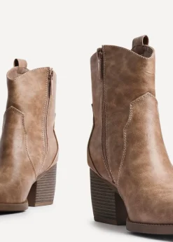 Linzi Jessie Taupe Faux Leather Western Ankle Boot