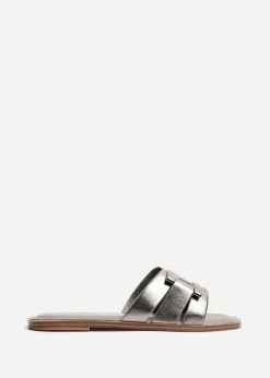 Linzi Kenna Grey Faux Leather Buckle Flat Slider Sandal