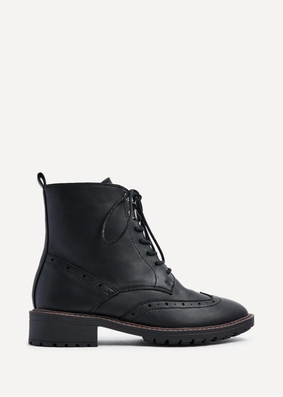 Linzi Kinsley Wide Fit Black Faux Leather Lace Up Military Boot