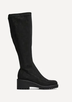 Linzi Kortina Black Faux Suede Wedge Knee High Boot