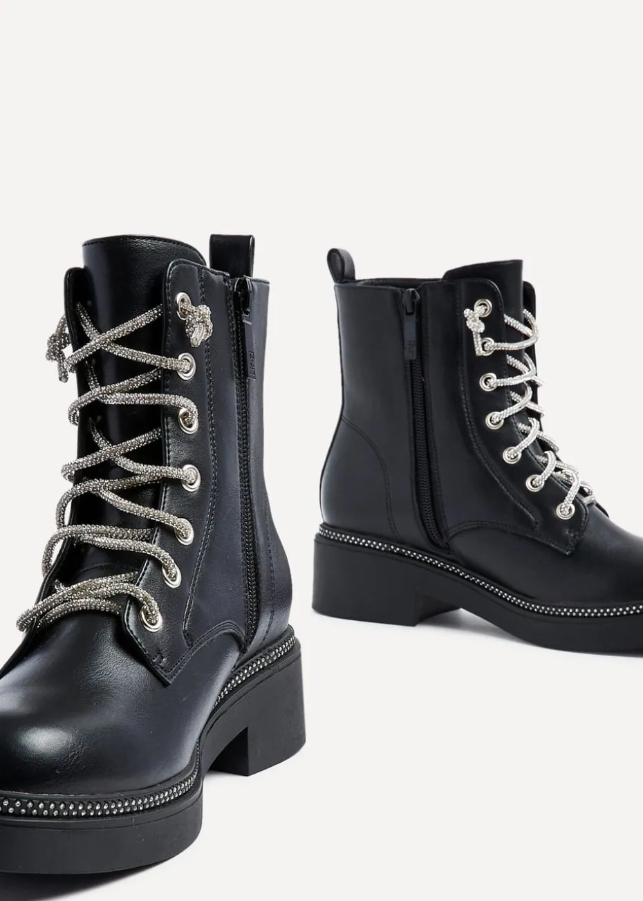 Linzi Lacey Black Faux Leather Military Style Boot