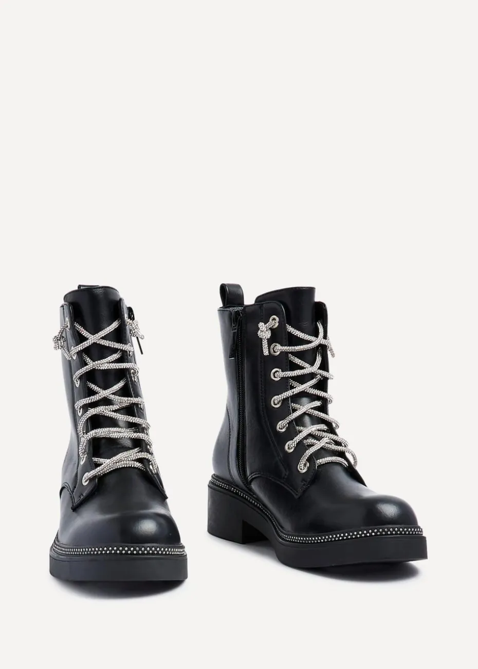 Linzi Lacey Black Faux Leather Military Style Boot