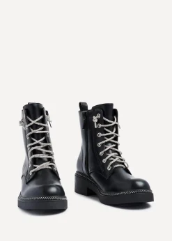 Linzi Lacey Black Faux Leather Military Style Boot