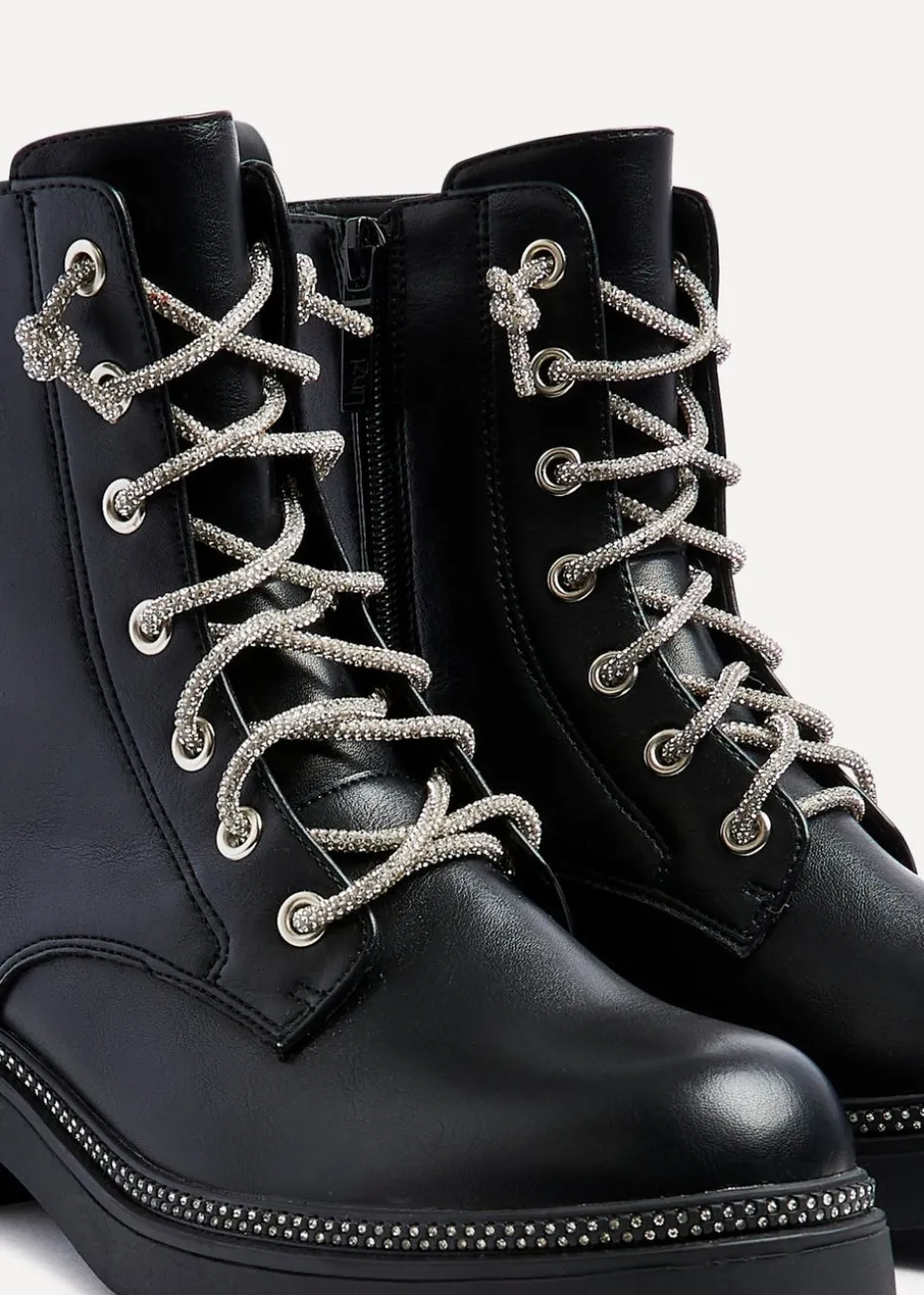 Linzi Lacey Black Faux Leather Military Style Boot