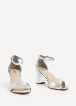 Linzi Legacy Wide Fit Silver Faux Leather Closed Black Block Heel