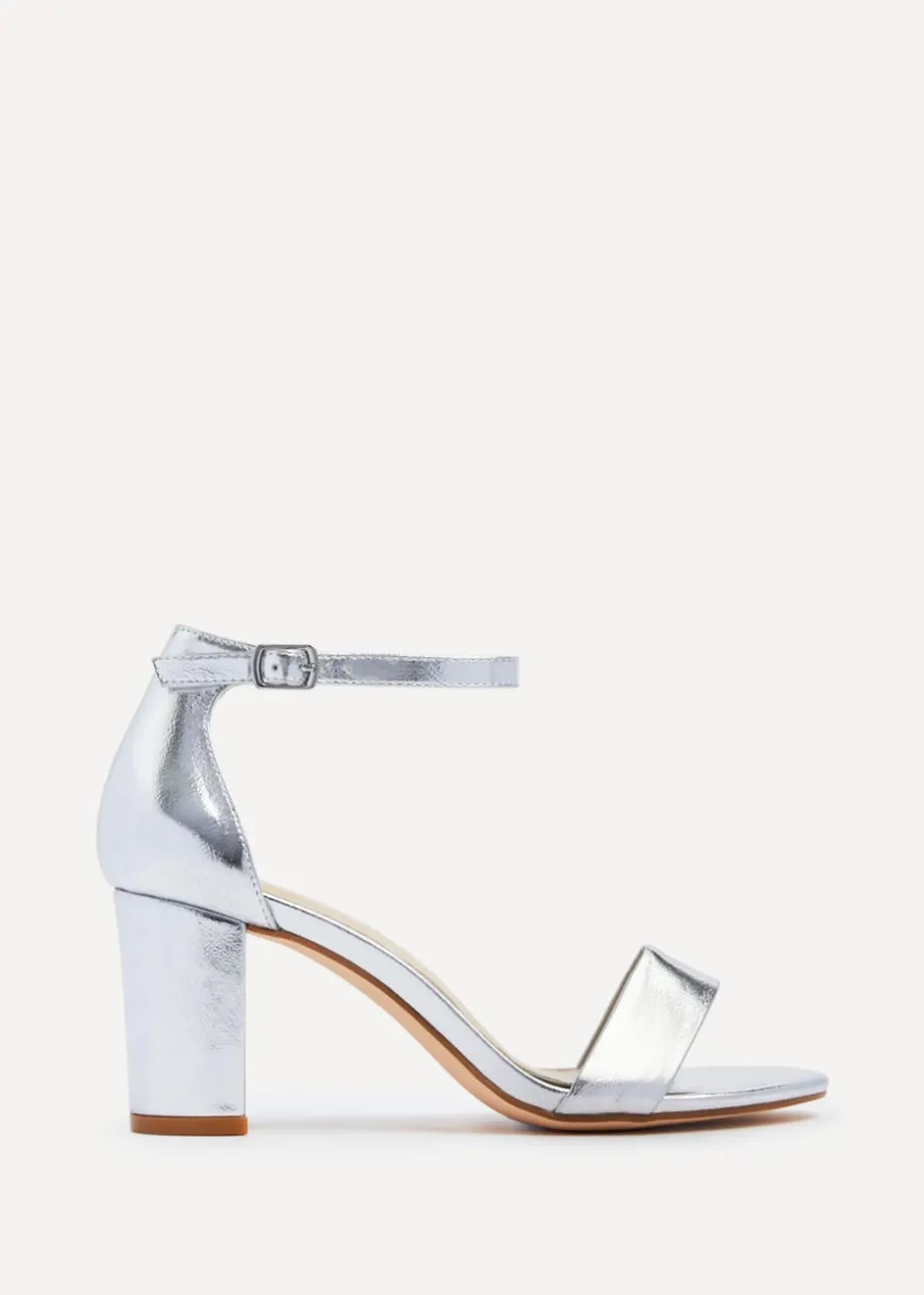 Linzi Legacy Wide Fit Silver Faux Leather Closed Black Block Heel