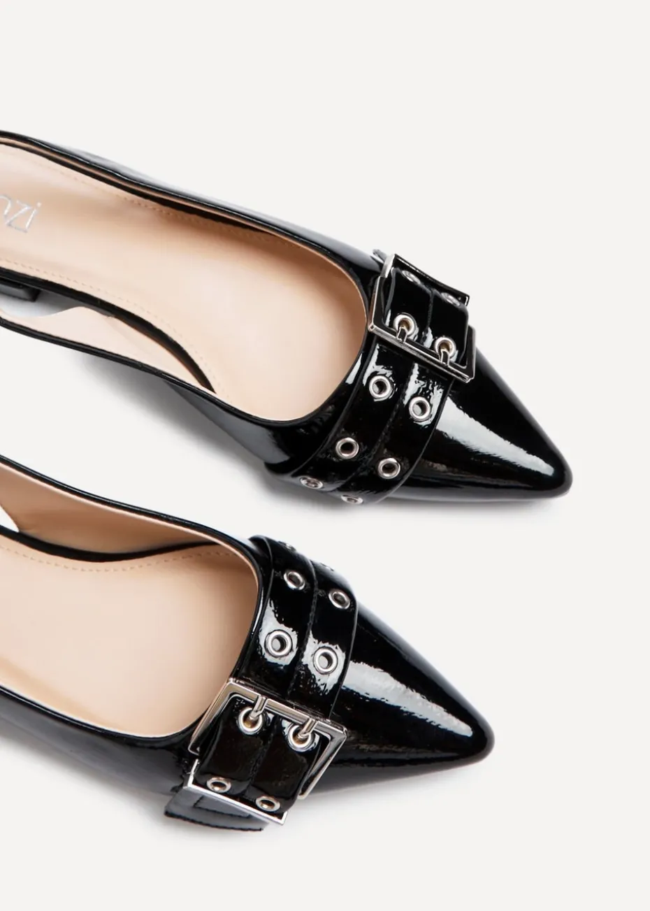 Linzi Libby Black Patent Pointed Flat Shoes