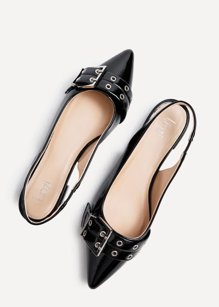 Linzi Libby Black Patent Pointed Flat Shoes
