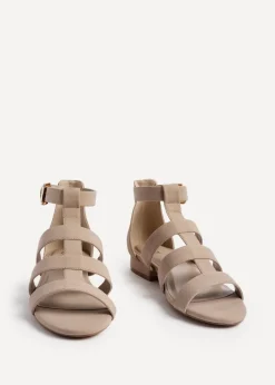 Linzi Liberate Taupe Faux Suede Closed Back Gladiator Sandals