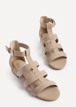 Linzi Liberate Taupe Faux Suede Closed Back Gladiator Sandals