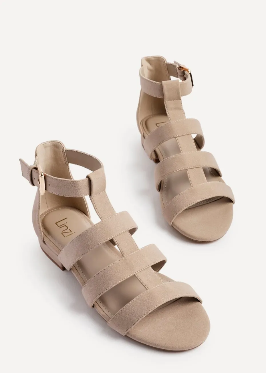Linzi Liberate Taupe Faux Suede Closed Back Gladiator Sandals